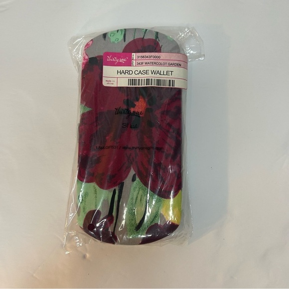 Thirty-One Hard Case Wallet Watercolor Garden Floral Pattern NIP Gray Multicolor - Picture 2 of 6